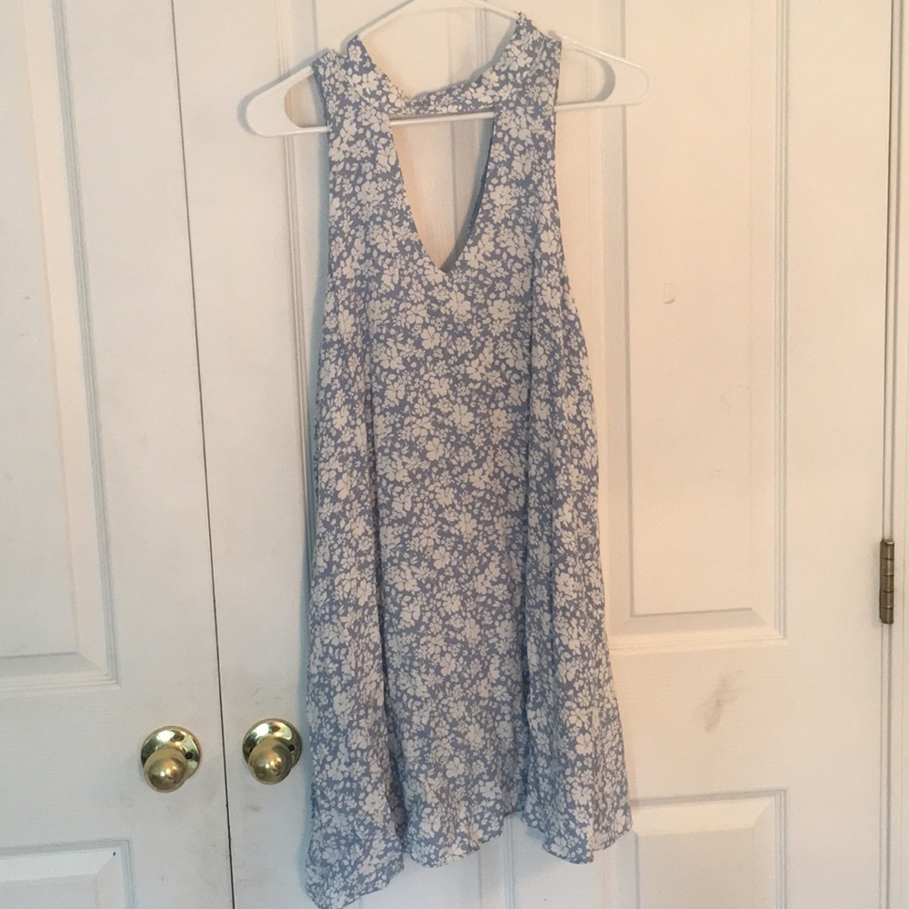 Blue Printed High Neck Dress